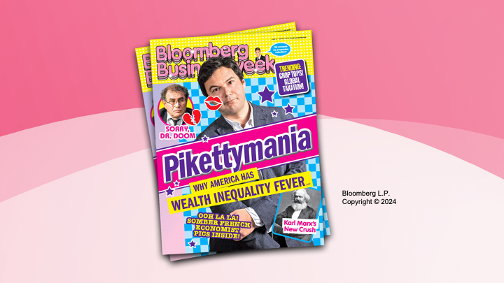 Cover of Bloomberg Businessweek magazine headlining Pikettymania: Why America has wealth inequaity fever. Bloomberg L.P. Copyright 2024
